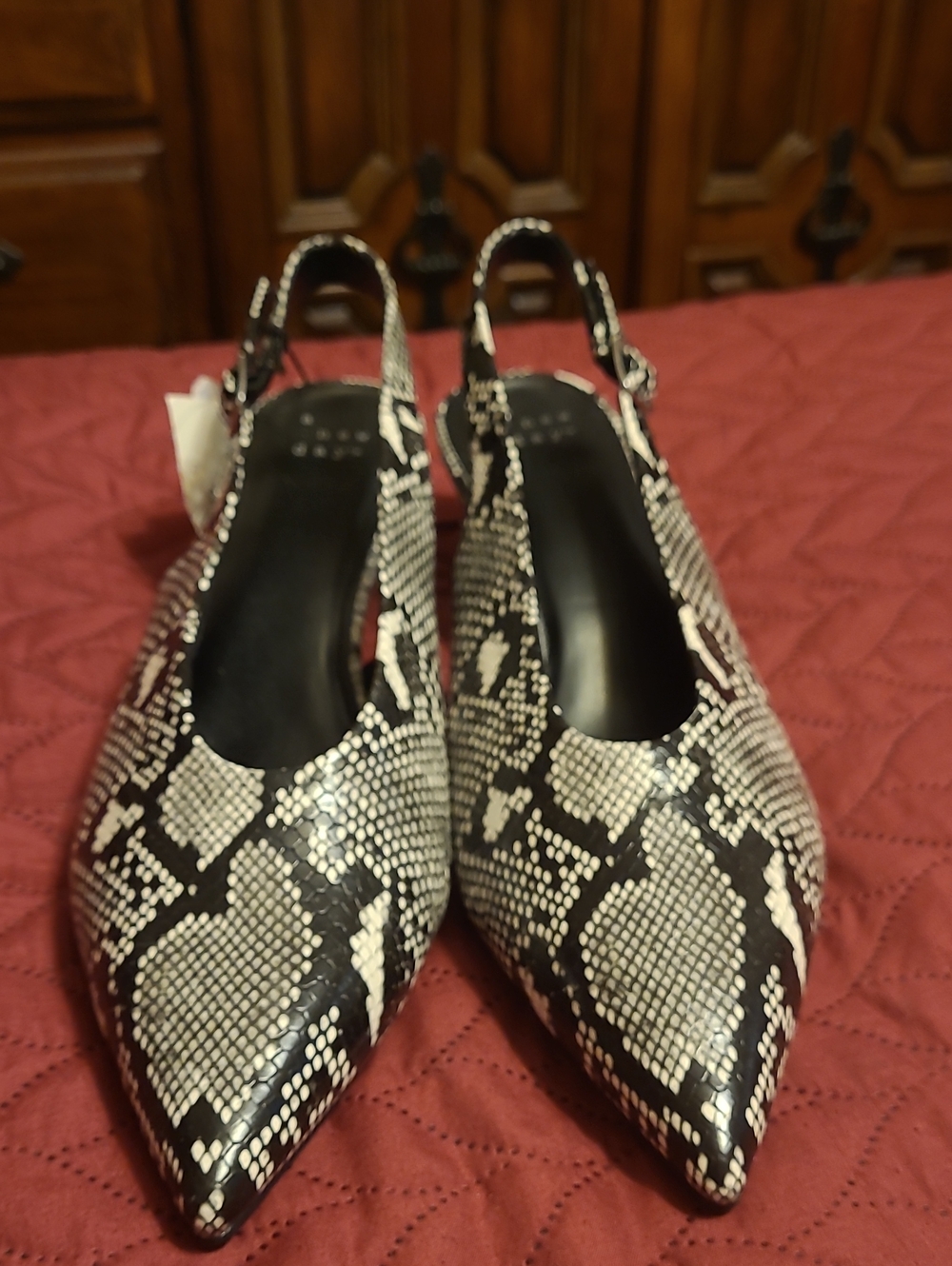 a new day Black & White Snake-Print Pointed Slingback Flats